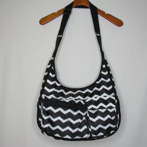 Thirty One Black White Chevront Hobo Style Crossbody Bag